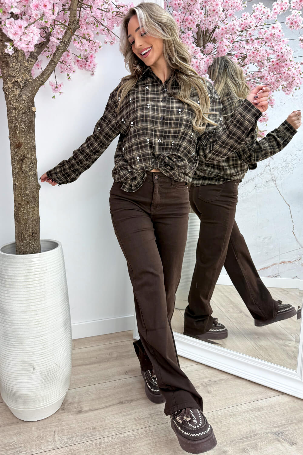 Diamond checkered blouse - Bruin