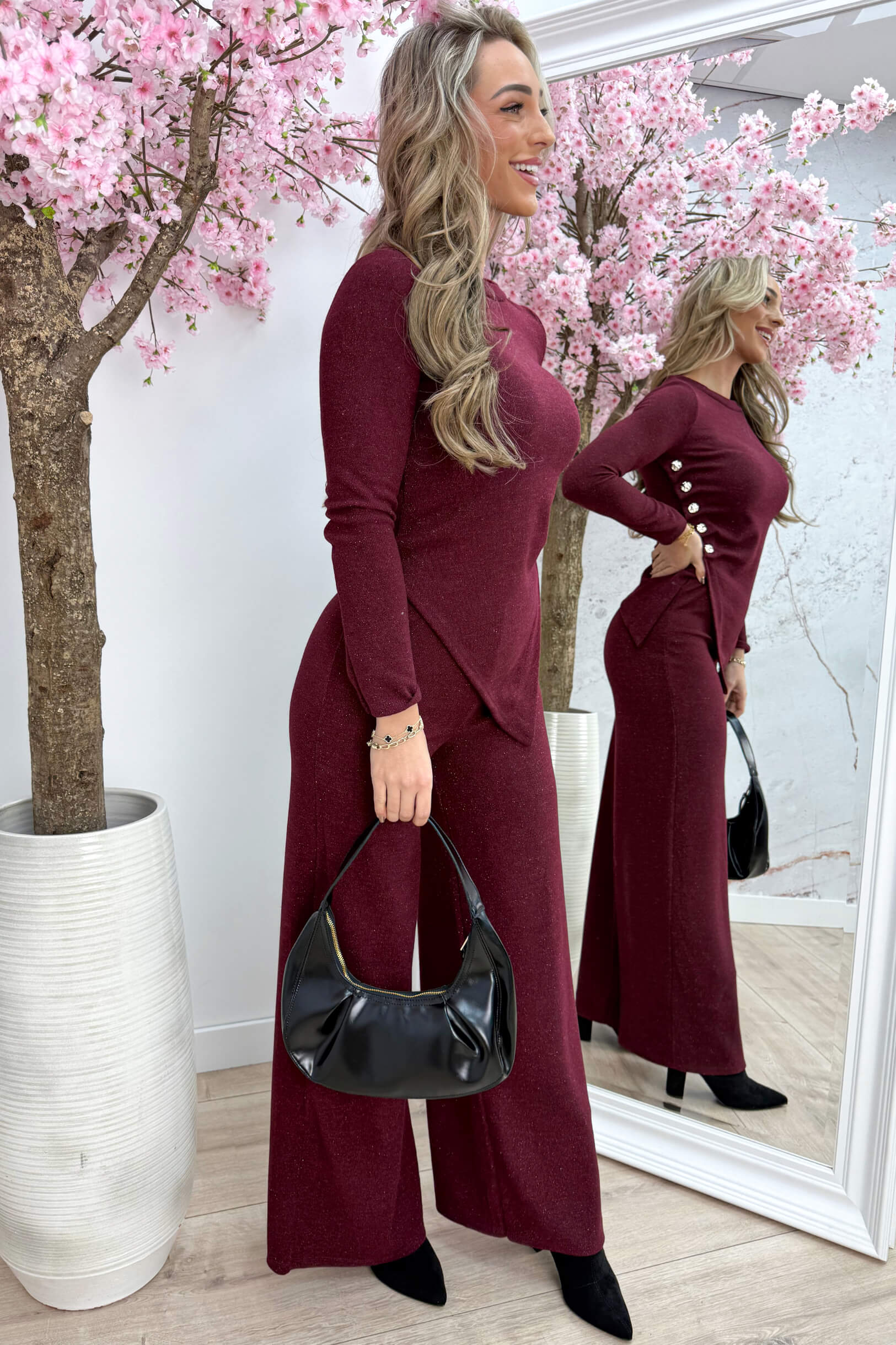 Glitter draped comfy co-ord - Bordeaux