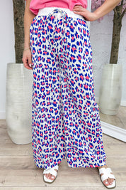 Multi color leopard flowy pants - Kobalt