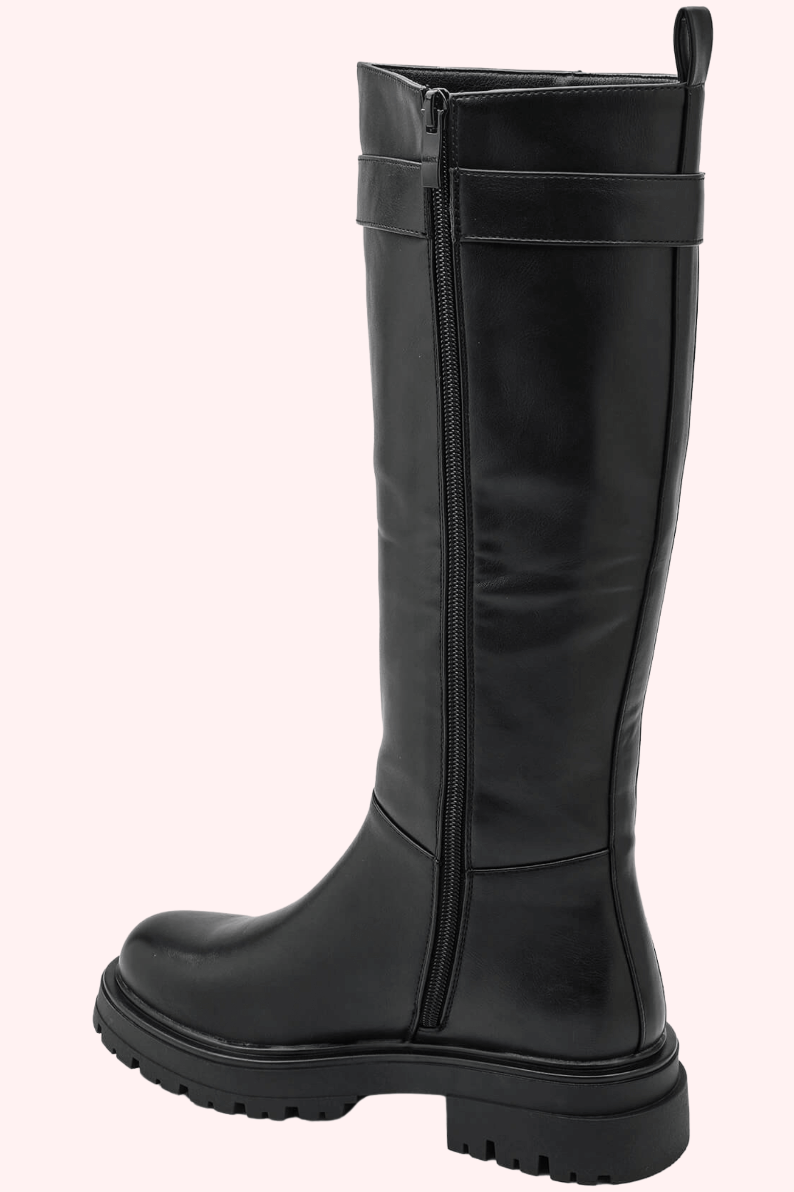 Leather look buckle boots - Zwart