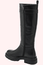 Leather look buckle boots - Zwart