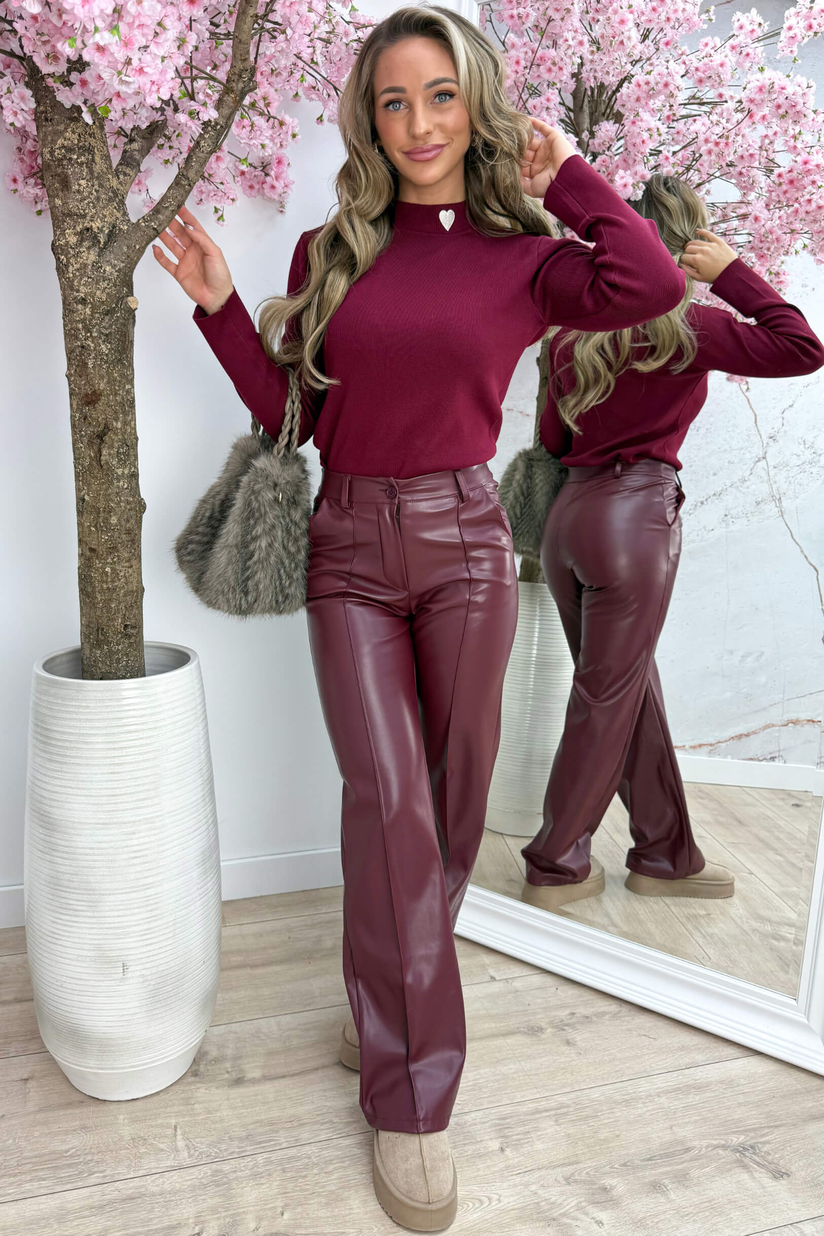 Heart turtle neck topje - Bordeaux