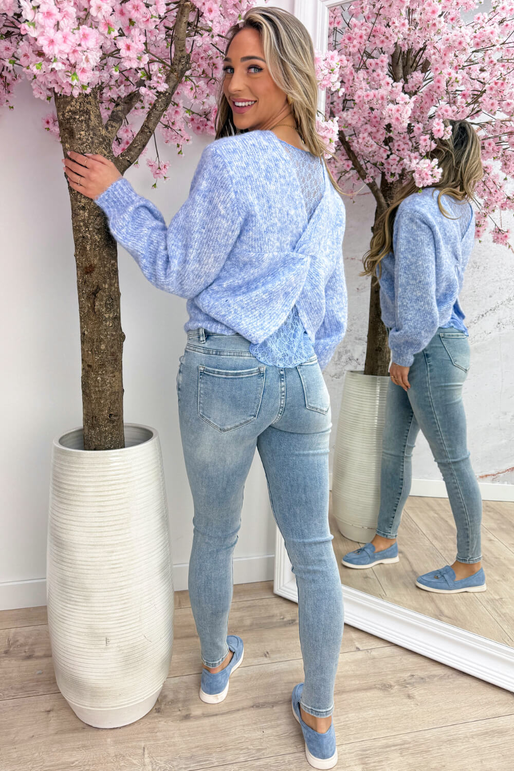 Twist and lace trui - Jeans blue