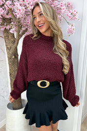 Cuddle up ruffle trui - Bordeaux