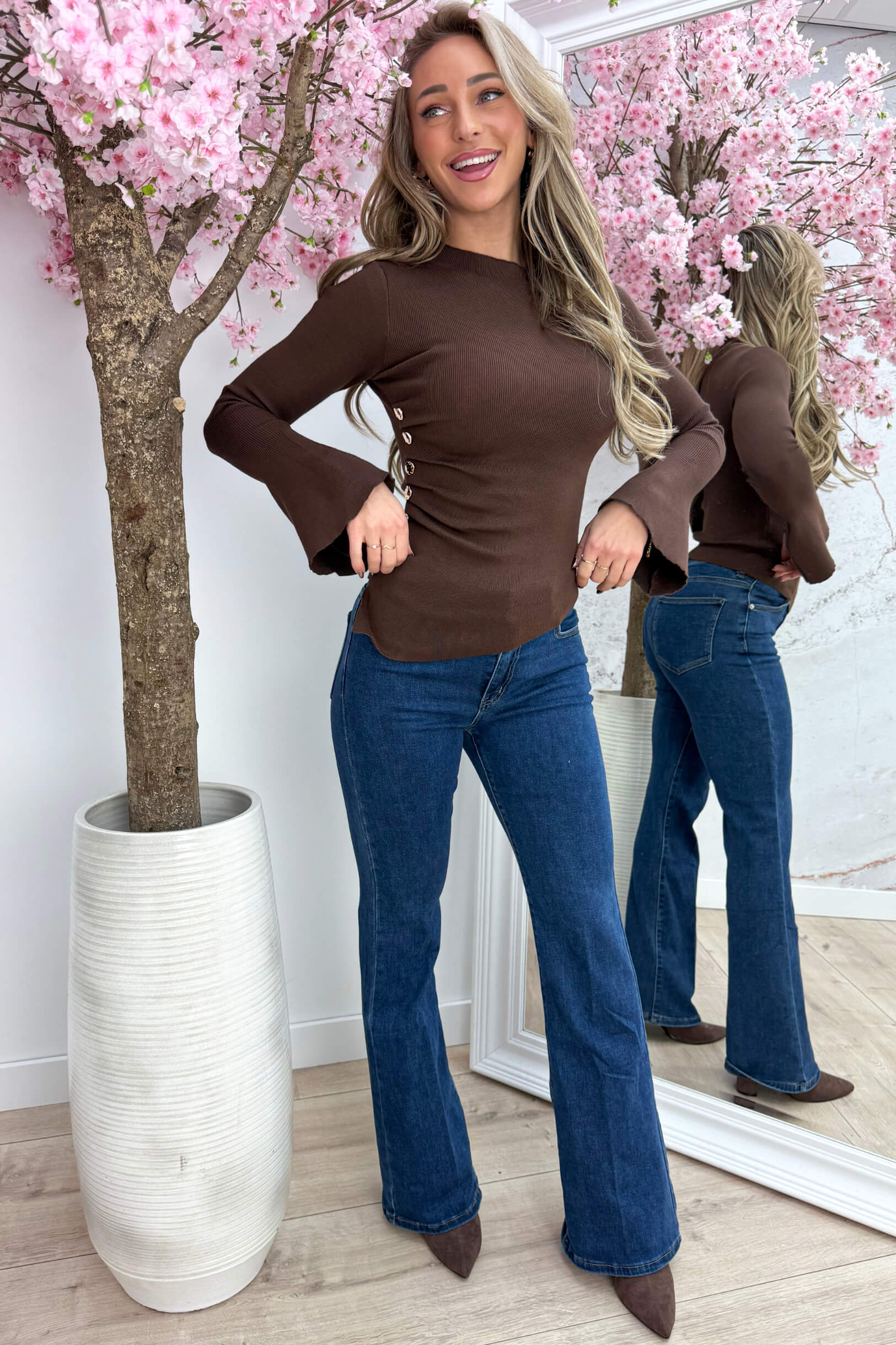 Button flair topje - Bruin