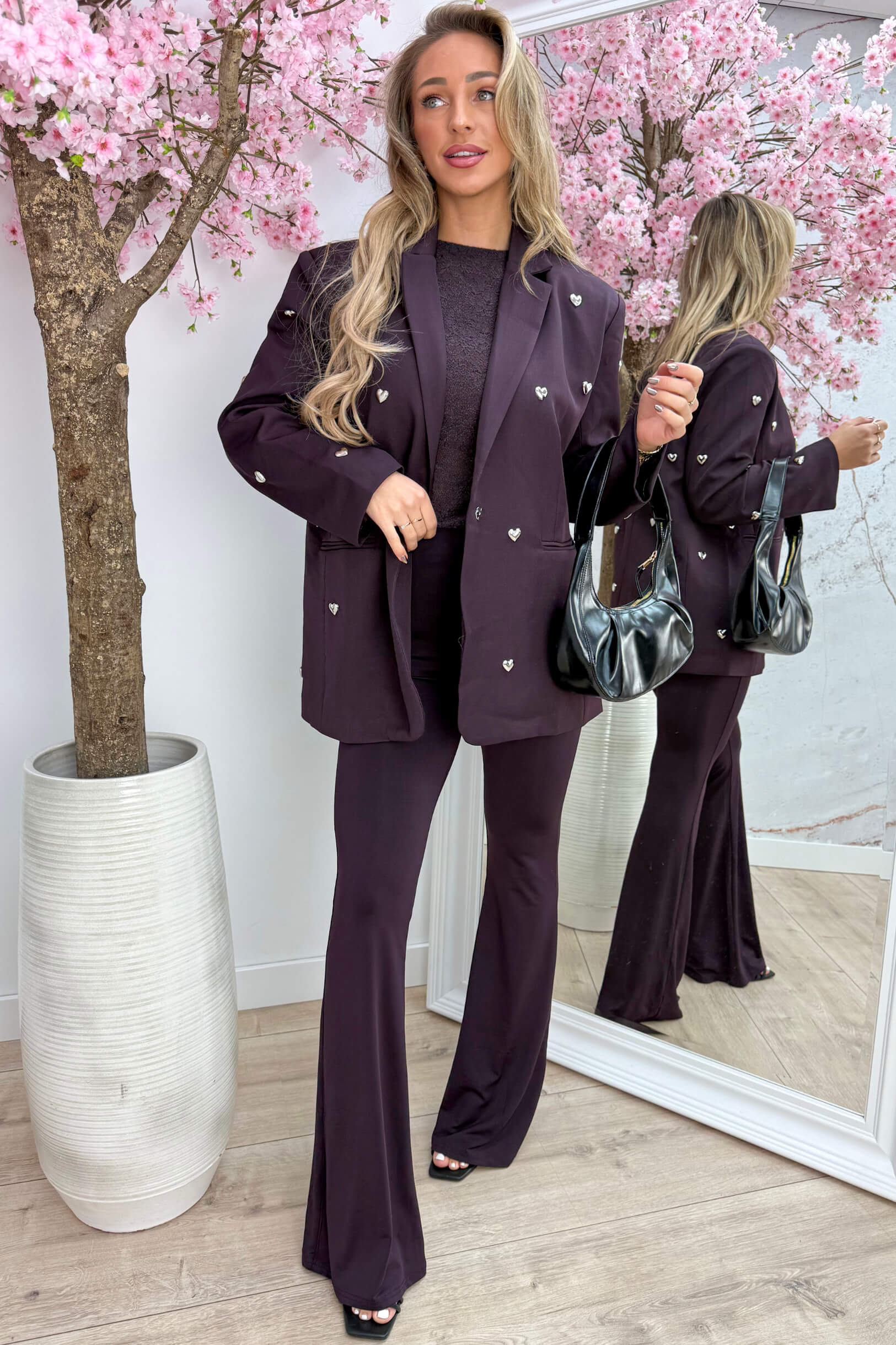 Silver hearts oversized blazer - Dk. paars