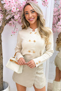 Top boutonné doré - Beige