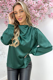 Glossy gold button topje - Dk. groen