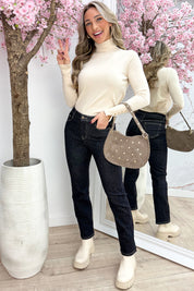 Gold button coll topje - Beige