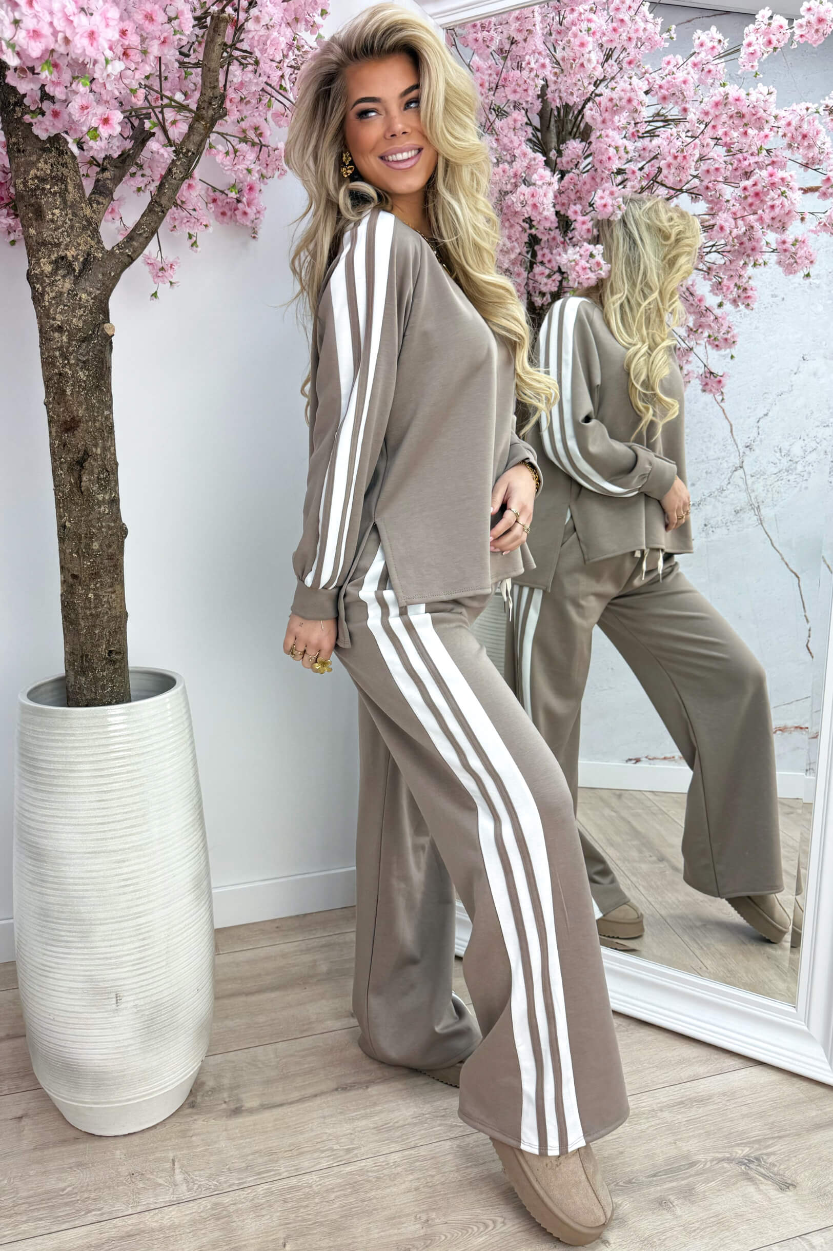 Striped comfy co-ord - Taupe