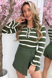 Button stripe topje - Army