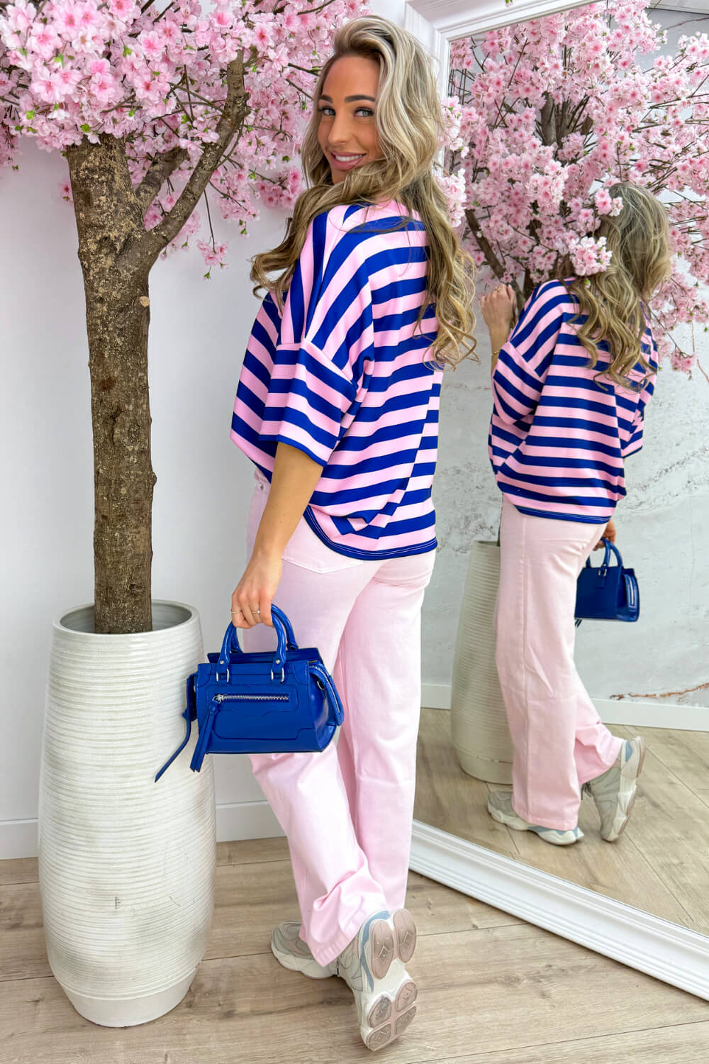 Travel stripe topje - Kobalt