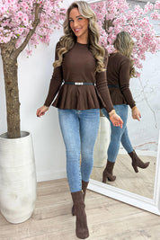 Peplum perfection topje (Incl. riem) - Bruin