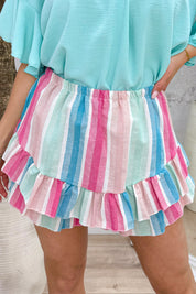 Candy stripes cotton ruffle skort - Fuchsia