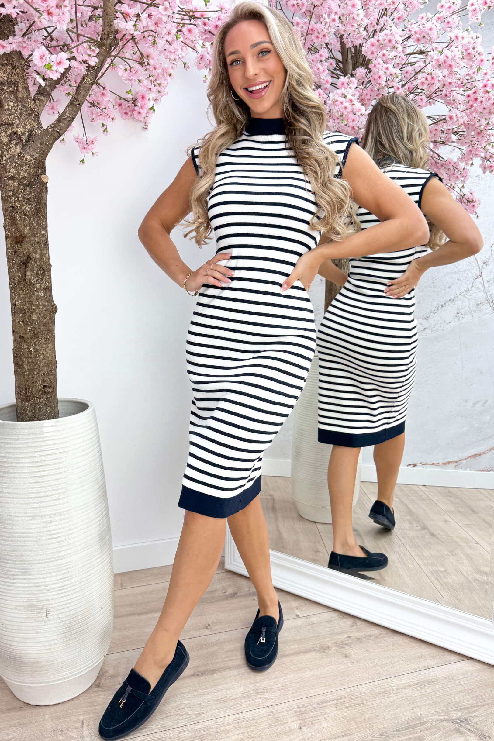 Ribbed stripe dress - Navy