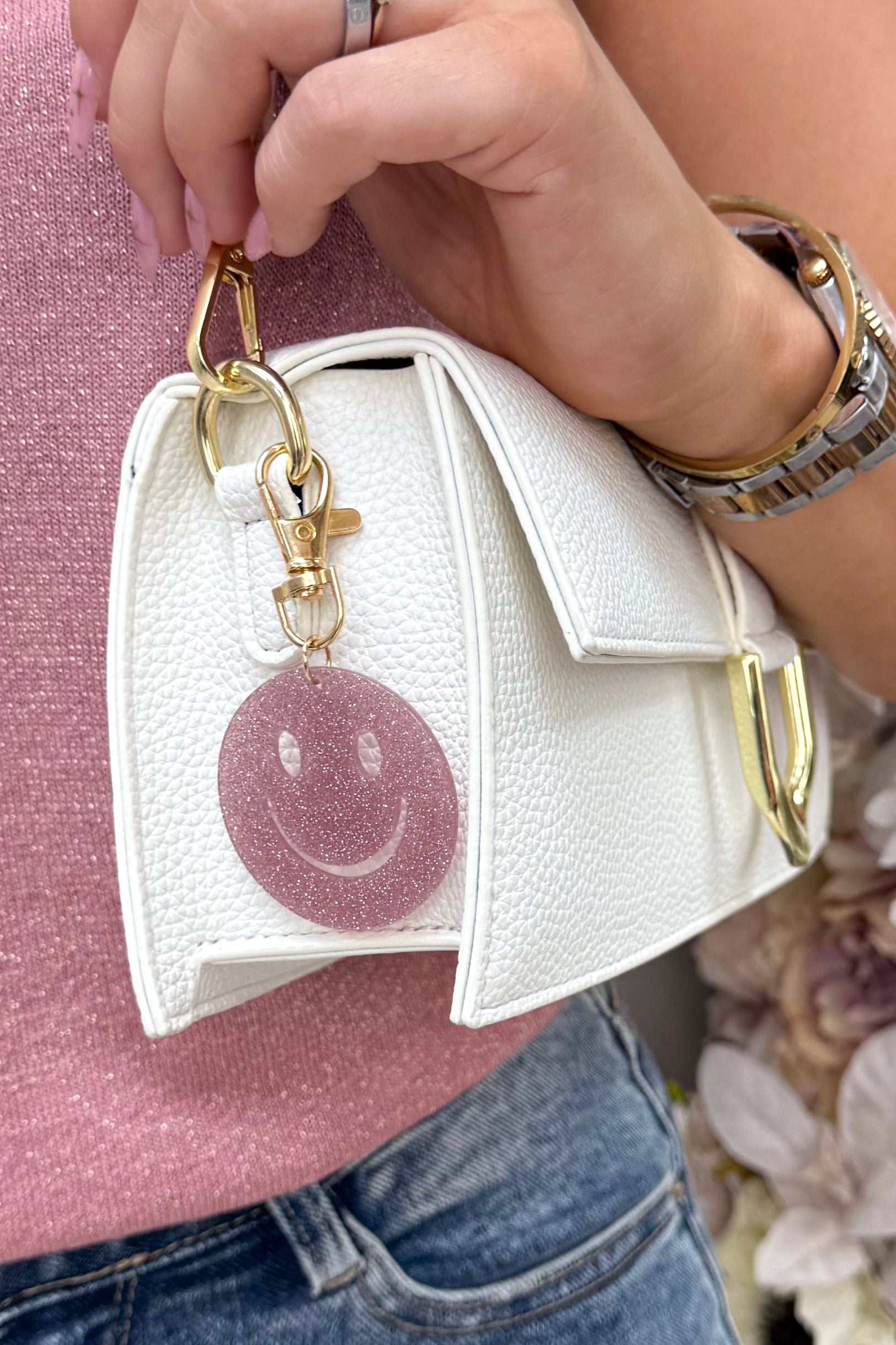 Keep smiling bag charm - Oud roze