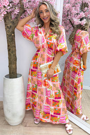 Vacation mood maxi split dress - Fuchsia