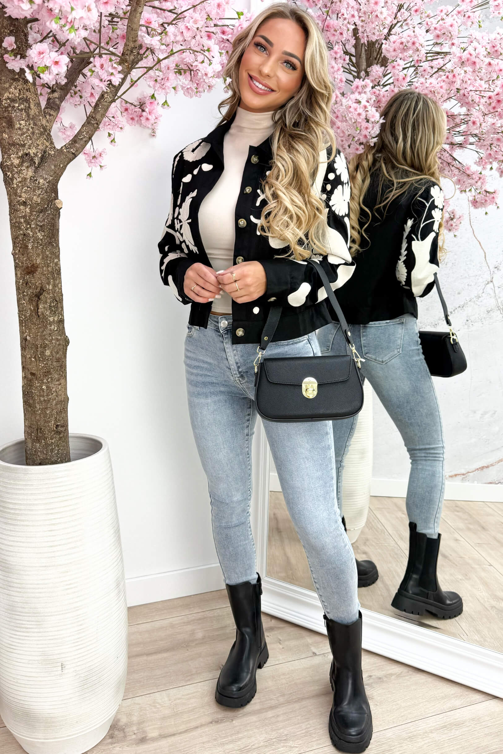 Embroidery jacket - Zwart