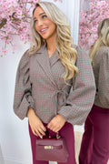 Tied up in checks diamond bow blazer - Bordeaux