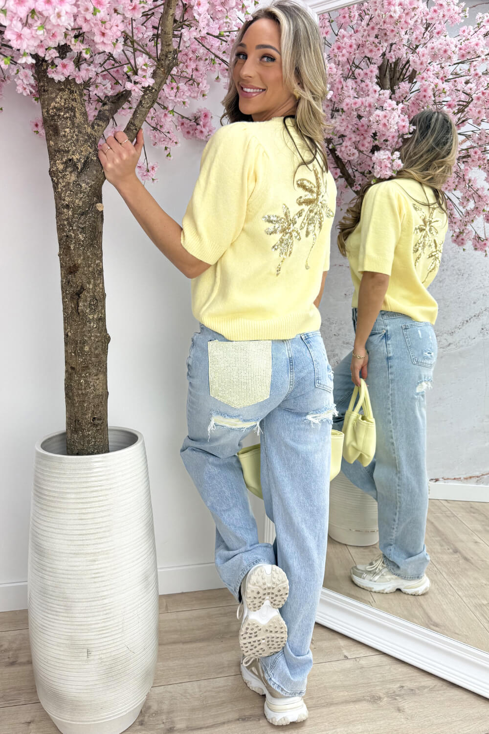 Popular diamond jeans - Geel