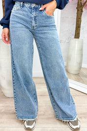 Adjustable wide leg jeans (Queen Hearts) - Jeans blue