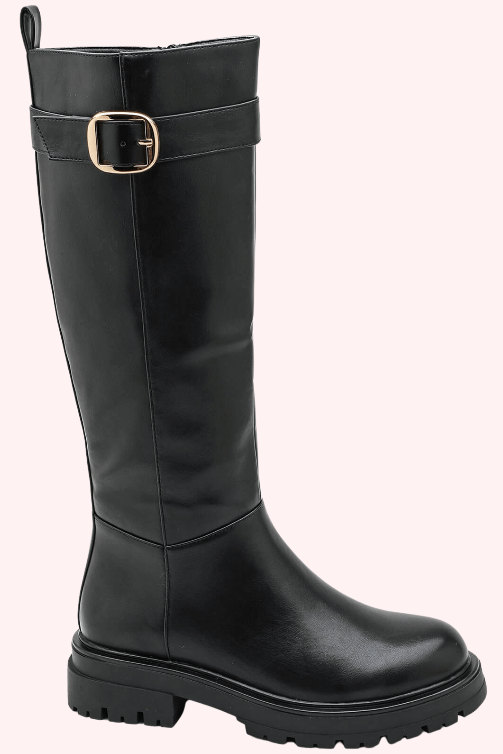 Leather look buckle boots - Zwart