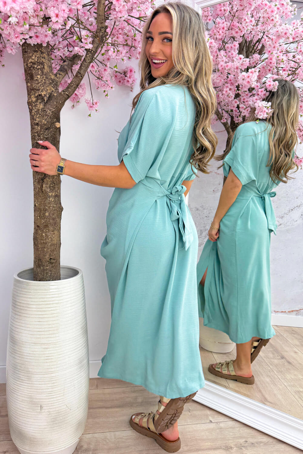 Draped bow dress - Dk. mint