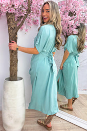 Draped bow dress - Dk. mint