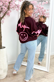 Be Happy Oversized Sweater - Bordeaux