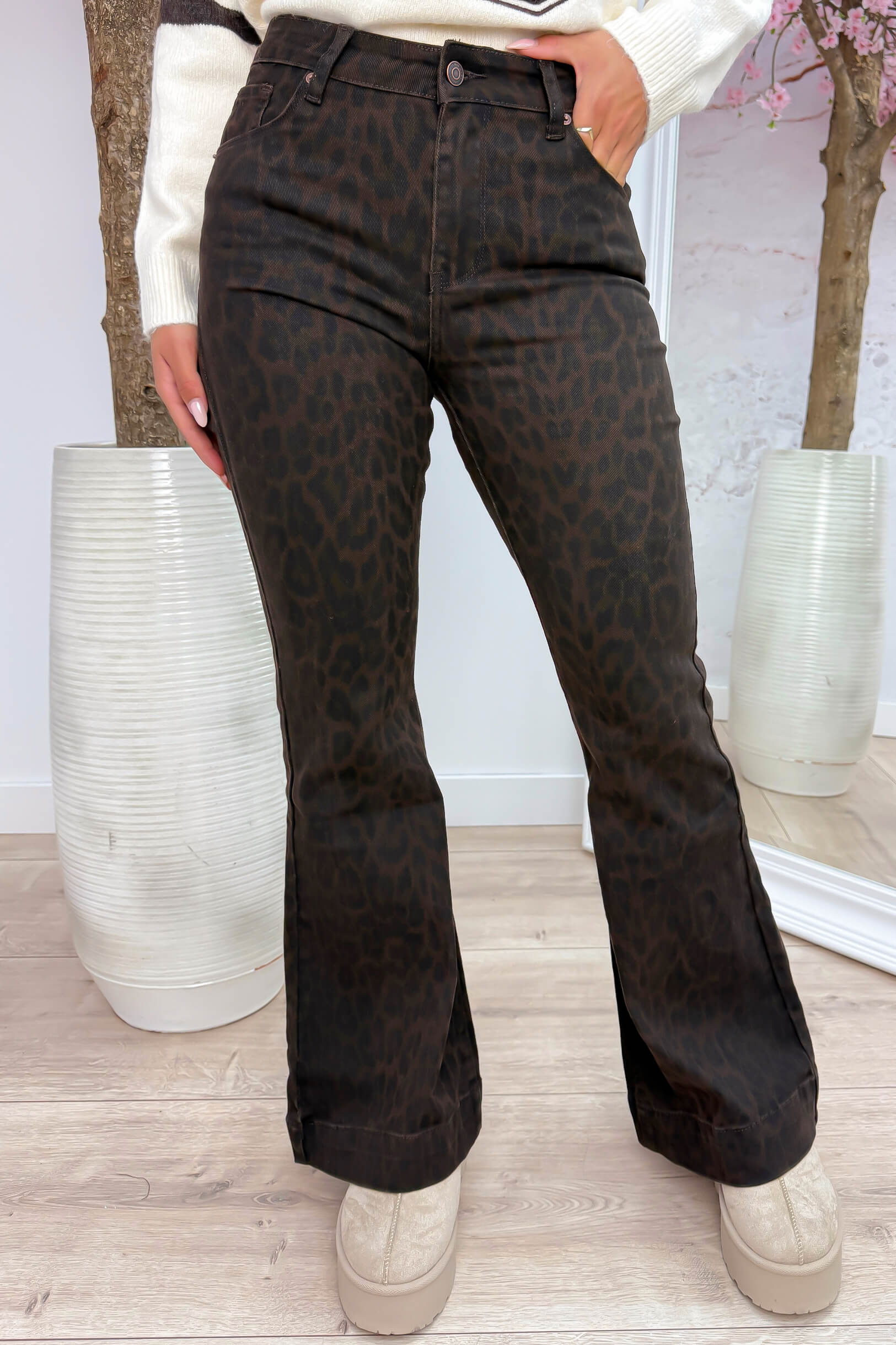Leopard fever flare jeans - Bruin