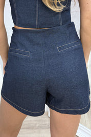 Silver hearts denim skort - Navy