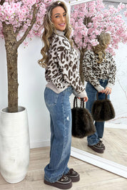 Leopard coll trui - Taupe