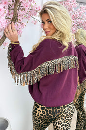Leopard fringe trui - Bordeaux
