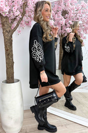 Stitched sweater dress - Zwart