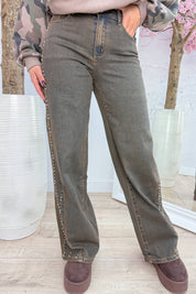 Studs speak louder wide leg jeans - Roest