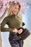 Golden buttons only ribbed topje - Army