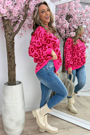 Pop of leopard trui - Fuchsia