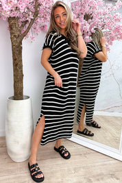 Pretty in paradise stripe dress - Zwart