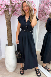 Classy belted dress (Incl. riem) - Zwart