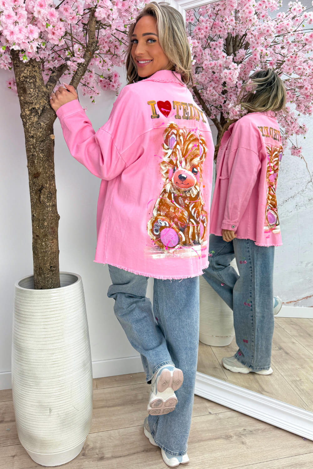 I love teddy denim jacket - Lollypop roze
