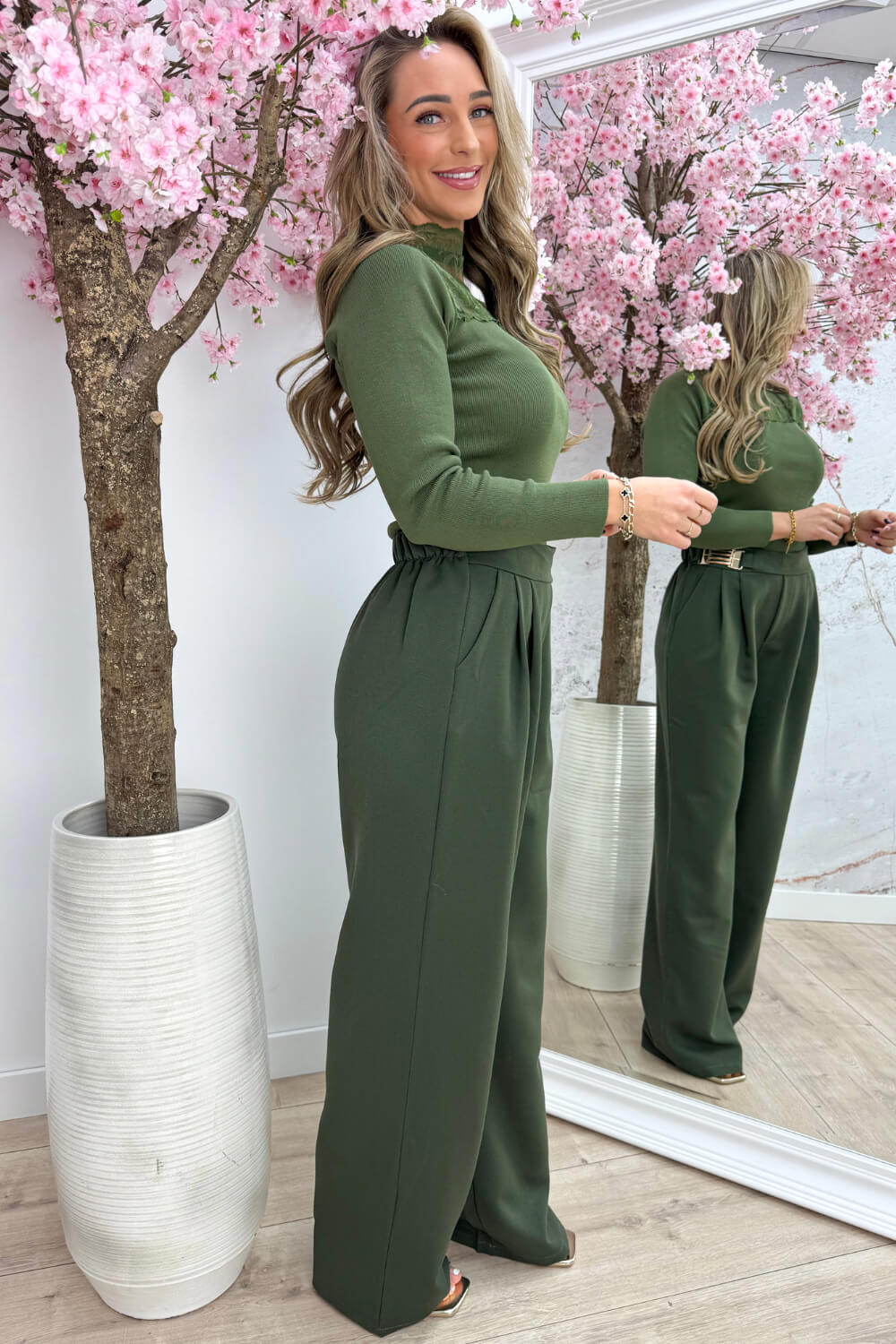 Lace lover ribbed topje - Army