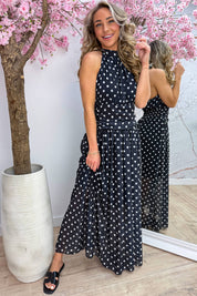 Polkadot halter maxi dress - Zwart