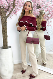 OFF SHOPLE Ruffle Top Y817 - Bordeaux