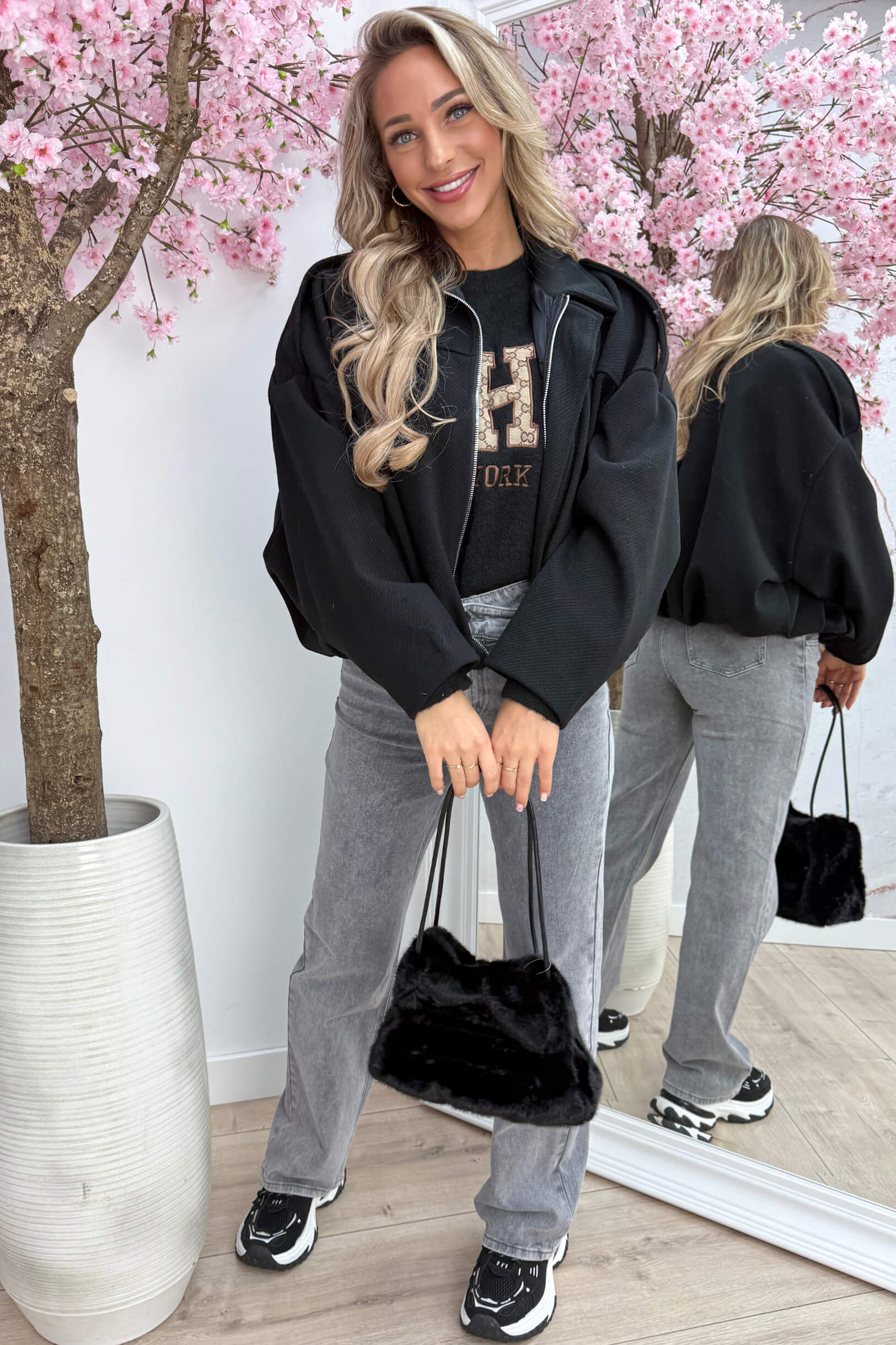Soft striped bomber - Zwart