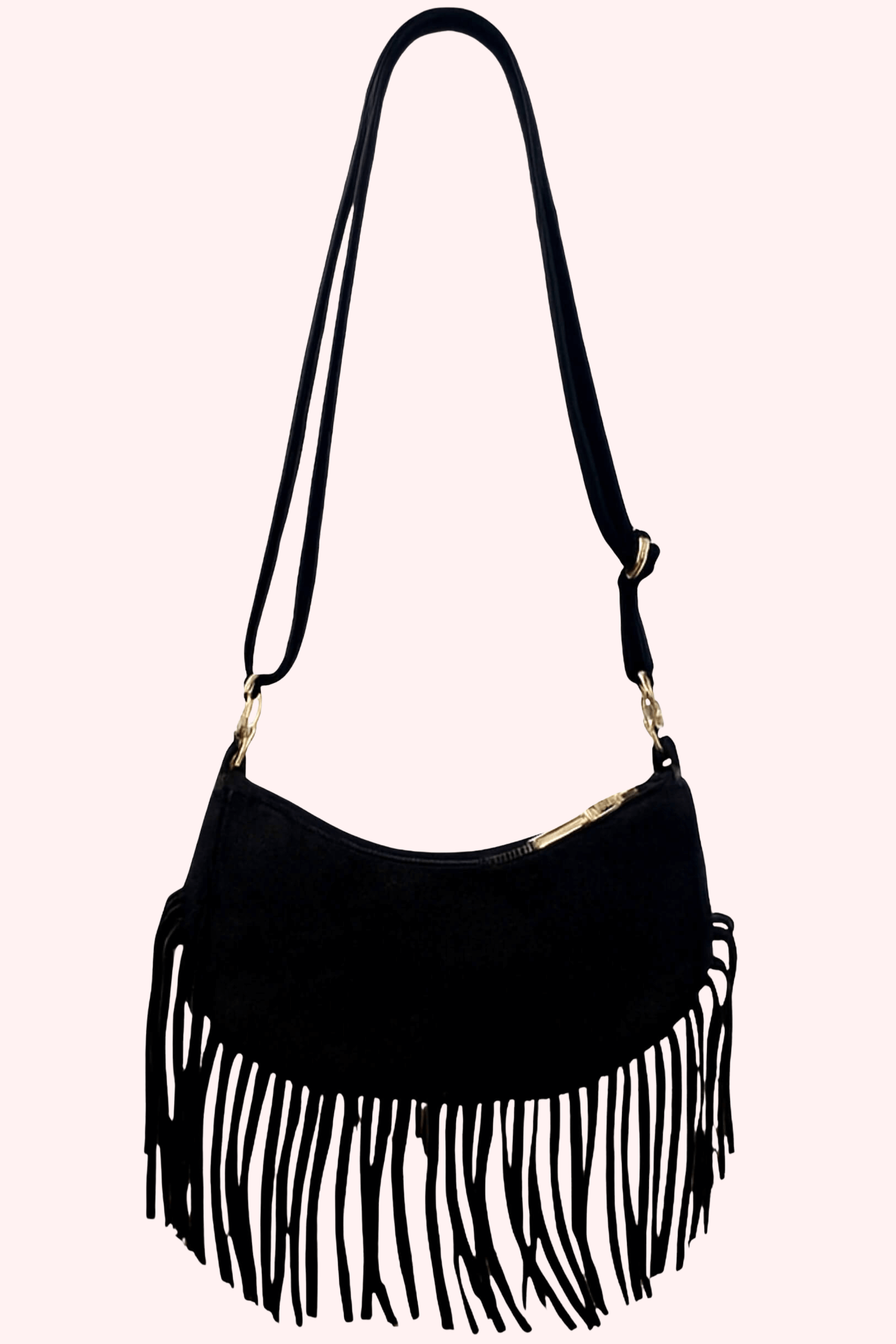 Suede fringe bag (Echt leer) - Zwart