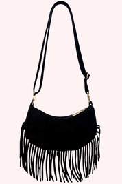 Suede fringe bag (Echt leer) - Zwart
