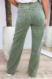 Leopard dad fit full length jeans - Olijf