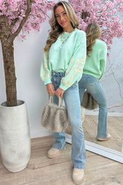 Bloomy embroidery trui - Mint