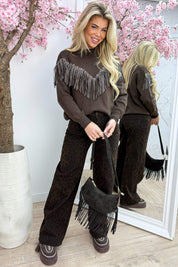 Studded fringe trui - Bruin