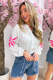 Sparkle palm stripe blouse - Wit